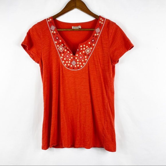 Lucky Brand Tops - LUCKY BRAND Red Short Sleeve Embroidered Tee in Small